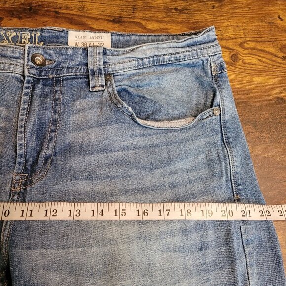 TK Akel Jeans Tag 36x32 Measures 36x31 Slim Bootcut Medium Light Wash Stretch - Picture 8 of 11